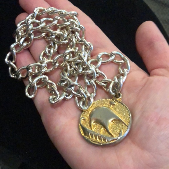 Vintage 80’s /90’s. hip hop style long necklace two- tone gold nautical pendant - Picture 7 of 10